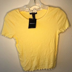Forever 21 Pastel Yellow Lettuce-edge Short Sleeve